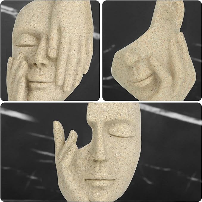 3 Pcs Thinker Statue,Modern Home Resin Sculptures,Collectible Figurines for Home Office Bookshelf Desktop Decor(Sandstone)