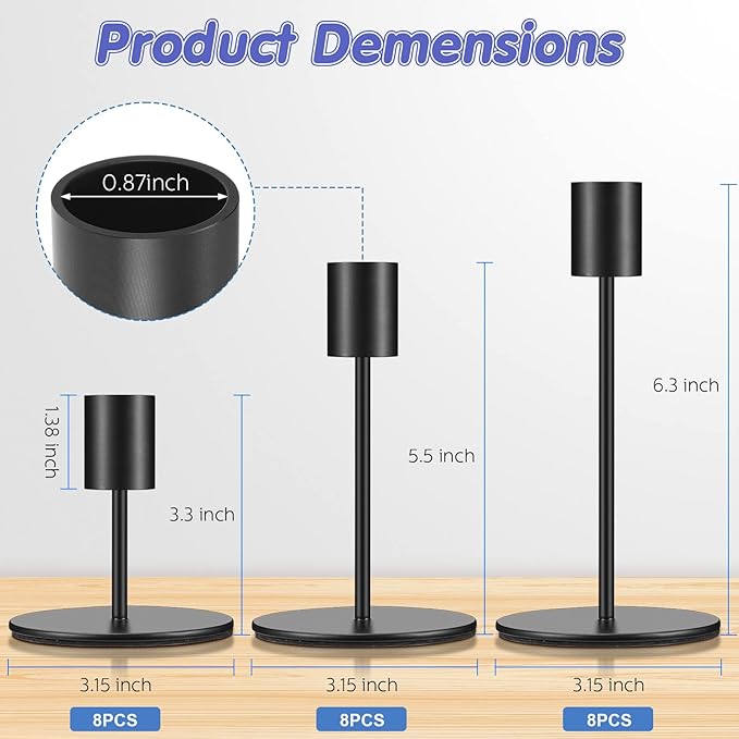 Sieral Candle Holders Bulk Taper Candlesticks Holders Set Modern Decorative Metal Candelabras for Wedding Anniversary Home Dinning Table Centerpiece Xmas Party Decor(Matte Black,24 Pcs)