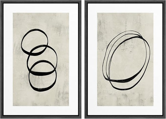 SIGNWIN Framed Canvas Print Wall Art Set Black Tan Ring Spiral Collage Abstract Shapes Cozy Neutral Modern Art Decorative Nordic Multicolor for Living Room, Bedroom, Office - 16"x24"x2 Black