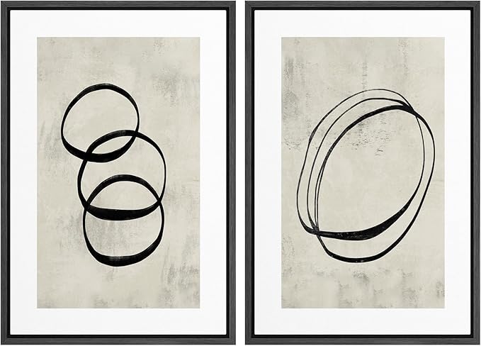 SIGNWIN Framed Canvas Print Wall Art Set Black Tan Ring Spiral Collage Abstract Shapes Cozy Neutral Modern Art Decorative Nordic Multicolor for Living Room, Bedroom, Office - 24"x36"x2 Black