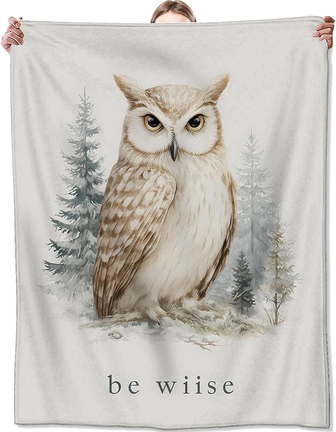 Watercolor Owl Blanket,Inspirational Gifts for Animal Lovers,Soft Lightweight Flannel Throw Blankets,Realistic Bird Forest Throws Home Decor,for Camping Living Room Office,60x50inch
