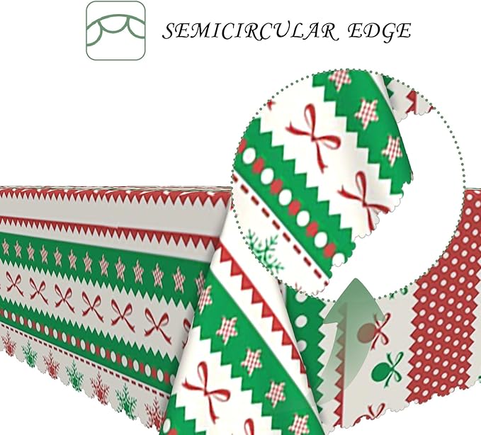 52x70 Inch Christmas Theme Rectangle Tablecloth Snowflake Decorative Ball Vintage Stripe Table Cloth Washable Durable Table Cover for Kitchen Dining Banquet Ugly Christmas Sweater Party Decor