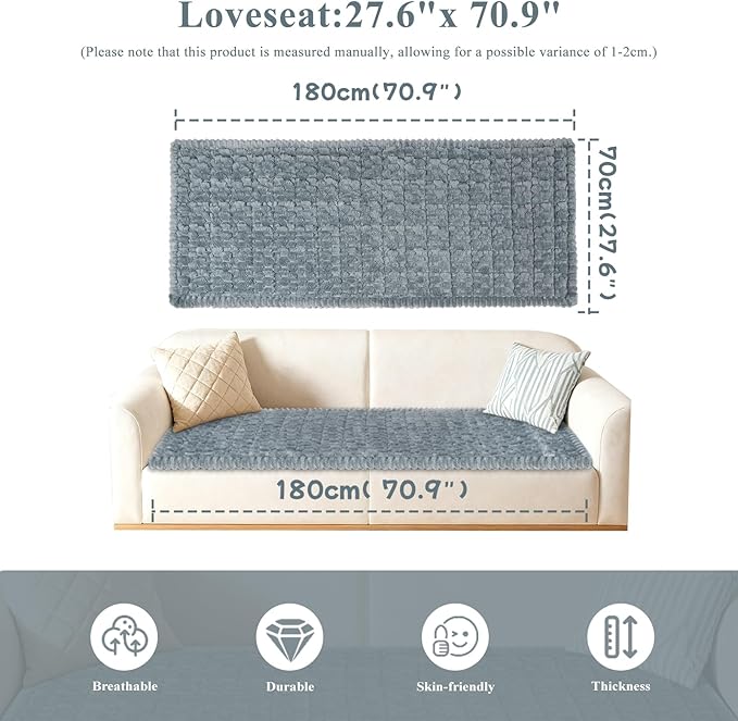 Cekene Turtle Velvet Couch Covers Washable Non-Slip Couch Cushion Covers Fuzzy Sofa Cover for Dogs (Grey,27.6" x 70.9")