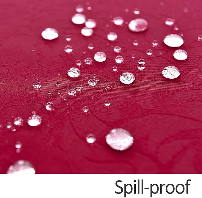 maxmill Square Table Cloth Damask Design Water Proof Wrinkle Free Heavy Weight Soft Tablecloth Decorative Fabric Table Cover for Outdoor and Indoor Use Square 60 x 60 Inch Ruby Red