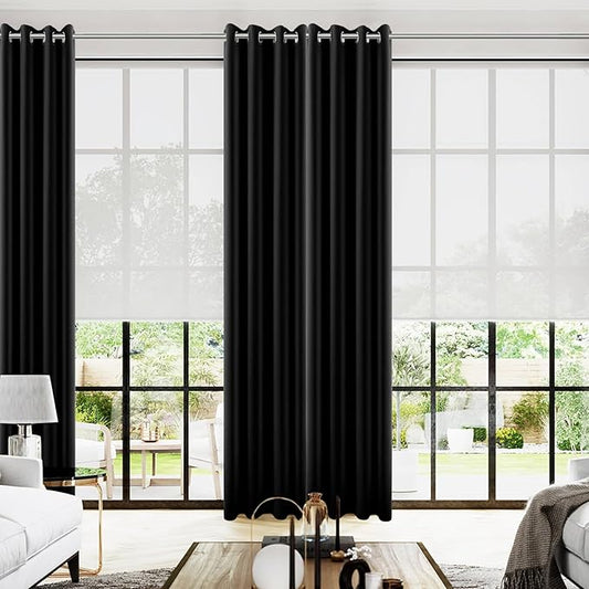 KOUFALL Black Blackout Curtains 120 Inches Long 2 Panels Burg for Living Room Grommet Top Heat Sun Blocking Extra Long Black Out Blinds Shades for Bedroom Windows,52x120 Inch Length