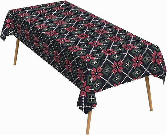 70x90 Inch Xmas Theme Rectangle Tablecloth Rhombus Geometric Flower Table Cloth Washable Durable Table Cover for Kitchen Dining Banquet Ugly Christmas Sweater Party Decor