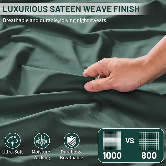 MEISHANG 1000 Thread Count Cotton Sheets California King - 100% Egyptian Cotton, Sateen Weave, Soft & Breathable, Oeko-Tex Certified, 16" Deep Pockets - 4 Piece (Cal King, Lake Blue)