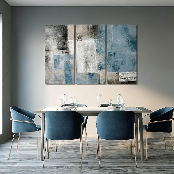 SDYA Abstract Canvas Wall Art Grey and Blue Wall Decor Modern Canvas Painting 20"x40"x3p Decorations for Bedroom Office Artwork