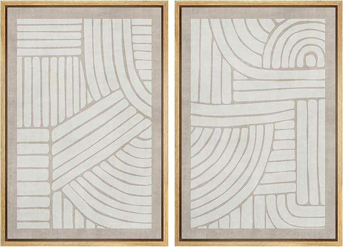 SIGNWIN Framed Canvas Print Wall Art Set Grunge Tribal Pattern Landscape Abstract Shapes Cozy Neutral Minimal Decorative Nordic Zen Bohemian for Living Room, Bedroom, Office - 24"x36"x2 Natural