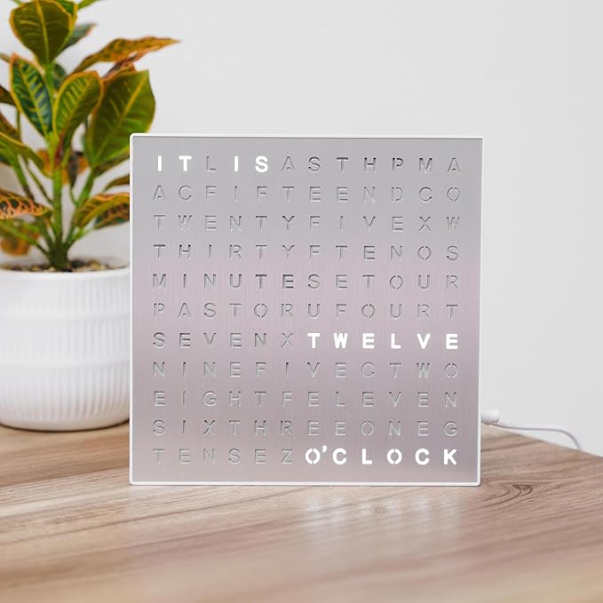 Sharper Image® LED Word Clock – 7.75" Light-Up Digital Clock for Desk & Wall| Modern Time Display Accent Clock| Unique Home Office Décor| Living Room Kitchen Bedroom| Housewarming Gift for Men & Women