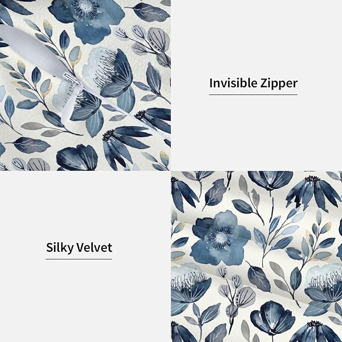 Blue Floral Pillow Covers 20x20 Inch Set of 2 Navy Blue Floral Throw Pillow Cover Chinoiserie Flowers Square Pillowcase Cushion Cases for Home Couch Bed Sofa