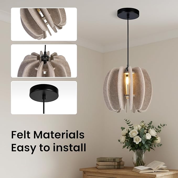Pendant Light with Felt Lampshade, Modern Hanging Lamp Fixture, DIY Acoustic Pendant Light Chandeliers for Kitchen Island, Living Room, Dining Room, Bedroom, Office (D11.8"x10.2")