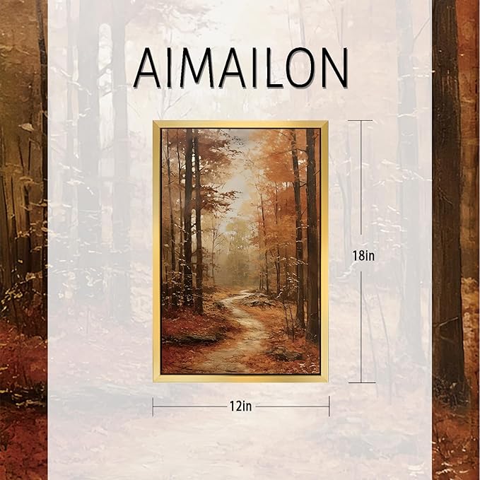 AIMAILON Vintage Gold Canvas Wall Art Framed Decor Classical Autumn Forest Trail Nature Theme Landscape Artwork Botanical Aesthetic Picture Home Interior Decoration 12x18