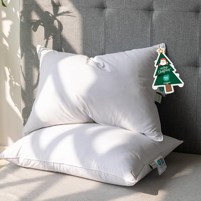Alanzimo Goose Feathers Down Pillows King Size Set of 2, Hotel Collection Fluffy Bed Pillows for Sleeping, 100% Cotton Cover Soft Pillow 20x36 2 Pack