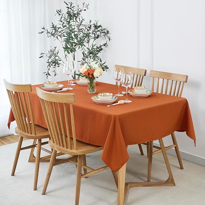maxmill Rectangle Weaved Design Tablecloth Waterproof Spillproof Wrinkle Free Fall Table Cloth, Kitchen Dining Room Thanksgiving Decoration, Fabric Table Cover Halloween Party, 52 x 70 Inch, Rust
