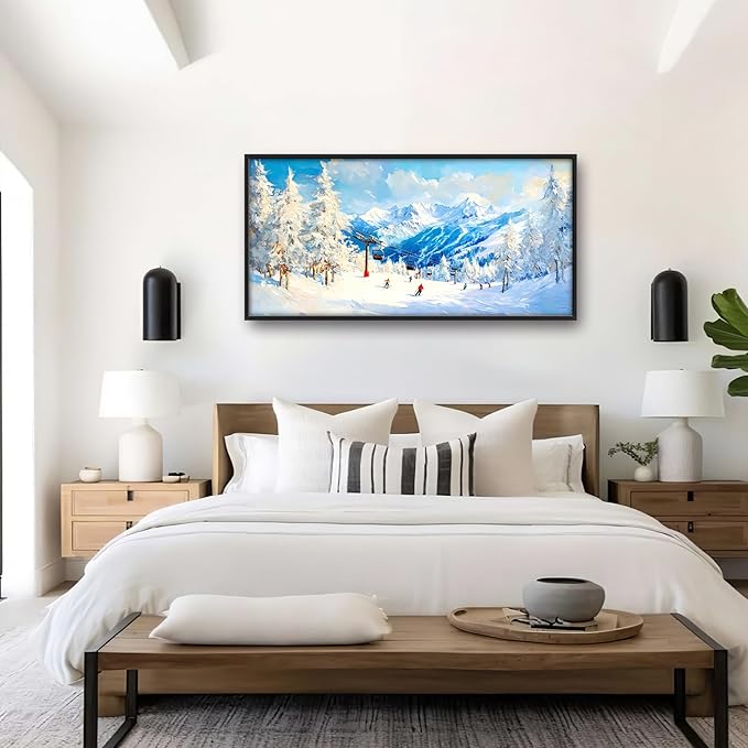 Snow Mountain Large Wall Art Ski Framed Wall Decor for Living Room, Mountains Pictures Oversized Canvas Print Painting Modern Extra Large Framed Artwork for Bedroom Office Home Decor 60"x30"