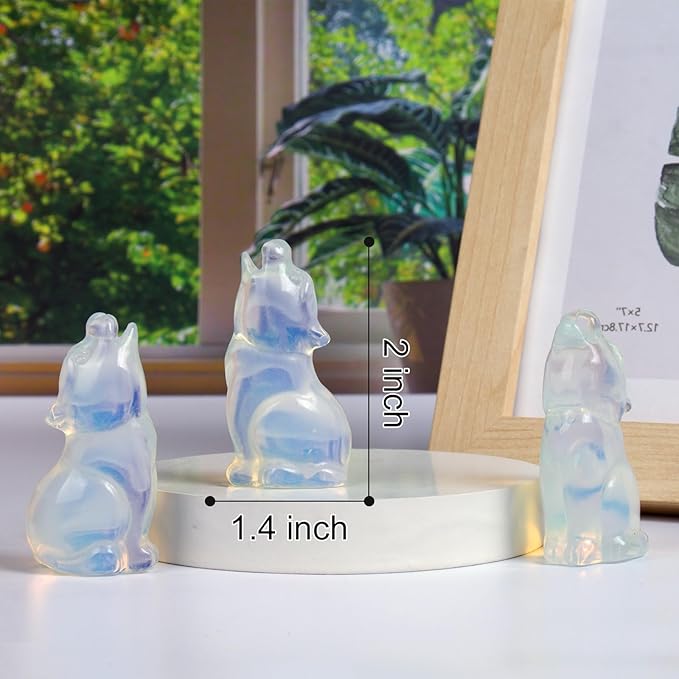 White Opalite Howling Wolf Crystal Figurines, 2.2 Inch Wolf Totem Spirit Animal Statue Decor for Home Office Desk Altar, Hand Carved Reiki Healing Crystal Sculpture Gifts for Women Men