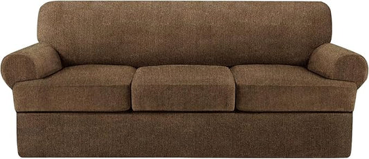 4 Piece T Cushion Sofa Slipcovers Stretch Couch Cover Furniture Covers with 3 Individual T Cushion Covers, Machine Washable for Living Room (Chocolate, 3 Cushions)