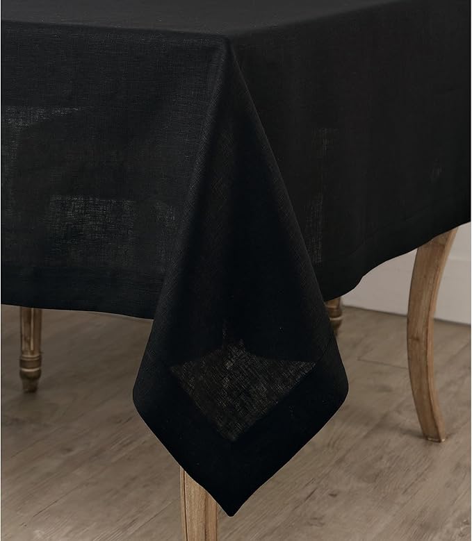 Solino Home Linen Black Tablecloth 60 x 132 Inch - 100% Pure Linen Rectangular Tablecloth - Machine Washable Table Cloth for Fall, Autumn, Winter, Thanksgiving, Christmas - Fete