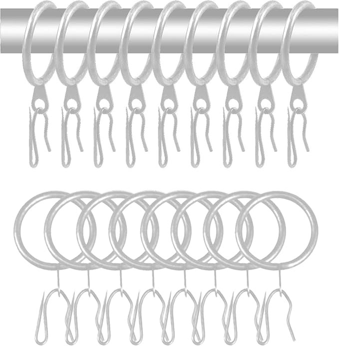 60 Pcs Metal Drapery Curtain Rings & Hooks, 30 mm Internal Diameter (Matt Silver)