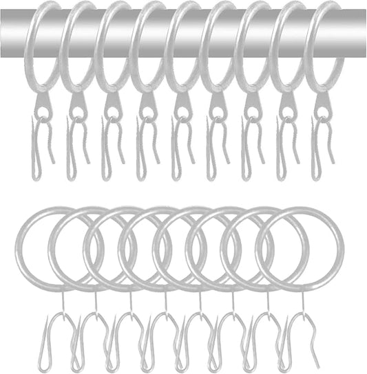 60 Pcs Metal Drapery Curtain Rings & Hooks, 30 mm Internal Diameter (Matt Silver)