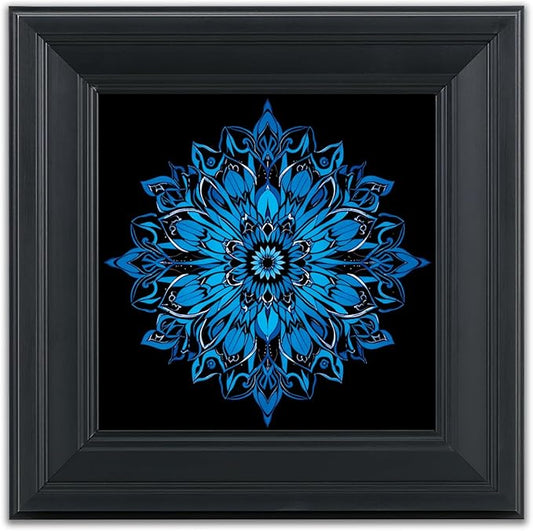 Brivoria Mandala Wall Art Home Decor, Framed Blue Mystic Waves Mandala Artwork, Modern Spiritual Accent for Bedroom Yoga Room Study or Meditation Space, Wall and Tabletop Display, 12x12