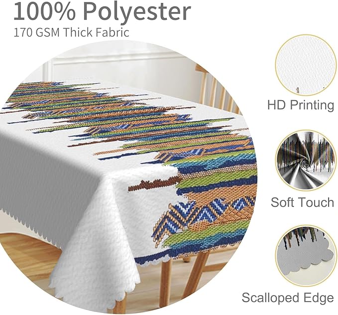 60x120inches Rectangle Tablecloth Bohemian Colorful Striped White Table Cloth Spill Proof and Waterproof Fabric Table Cover for Kitchen Dining Room Cafe Patio Indoor Outdoor Party Supplies