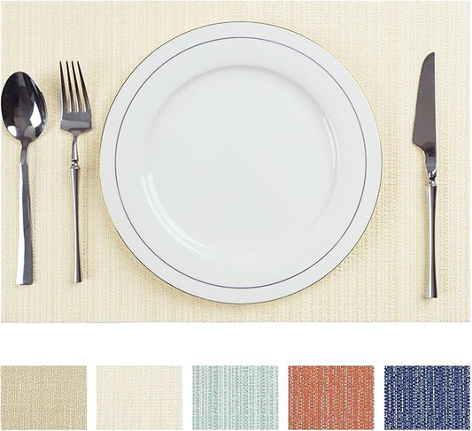AHHFSMEI Placemats for Dining Table Set of 8 Woven Vinyl Plastic Place Mats Non-Slip Heat Insulation Stain Resistant Table Mats Washable Easy Clean Placemats (Multi Beige,8)