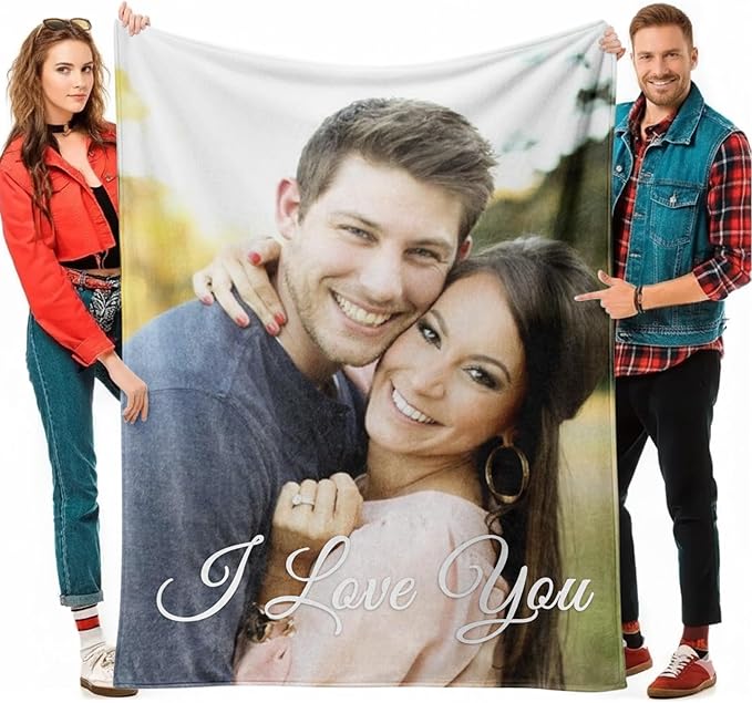 Jecivila Custom Blanket with Picture Text Personalized Photo Flannel Throw Blankets Customized Couple Gifts for Girlfriend Boyfriend Wife Husband on Valentine's Day Birthday