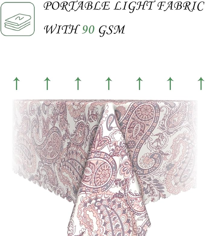 54x108 Inch Paisley Floral Rectangular Tablecloth Pink Floral Farmhouse Table Cloth Bohemian Washable Durable Table Cover for Dining Banquet Home Garden Decor