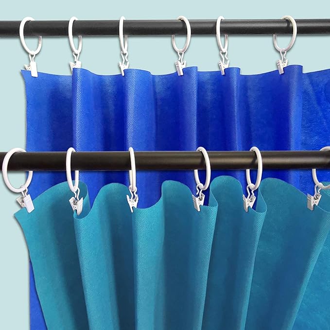 40 Pack Metal Curtain Rings with Clips, Drapery Clips Hooks, Decorative Curtain Rod Clips 1.5 in Interior Diameter, Rustproof White