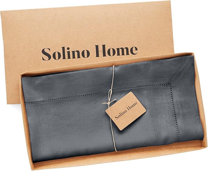 Solino Home Linen Tablecloth 52 x 52 Inch - 100% Pure Linen Charcoal Grey Square Tablecloth - Milan Hemstitch, Machine Washable Table Throw for Fall, Autumn, Winter, Thanksgiving, Christmas