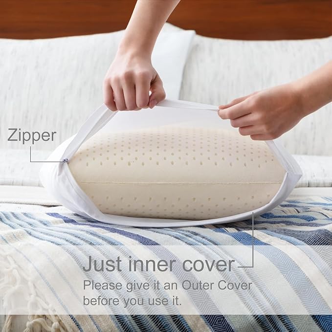 100% Talalay Latex Pillow, Luxury Queen Sleeping Bed Pillow for Side, Back, and Stomach Sleepers, Firm Natural Latex Foam Pillow, Removable Breathable Cotton Cover (Firm, Queen)