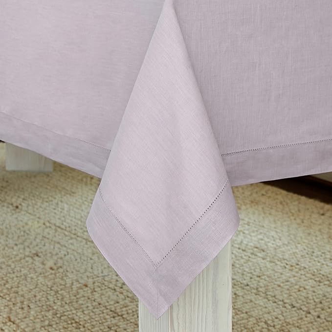 Solino Home Lilac Linen Tablecloth 60 x 132 Inch - 100% Pure Linen Hemstitch Table Cloth for Rectangle Tables - Classic Hemstitch, Machine Washable Tablecloth for Fall, Autumn, Thanksgiving, Christmas