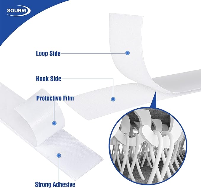 1 Inch x 26 Feet Hook and Loop Tape Sticky Back Fastener Roll, Nylon Self Adhesive Heavy Duty Strips Fastener for Home Office School Car and Crafting Organization