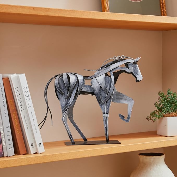 Handmade Horse Statue - Unique Rustic Decor for Office & Home - Hand-Painted Metal Sculpture - Perfect Handicraft Gift for Horse Lovers (Grey)