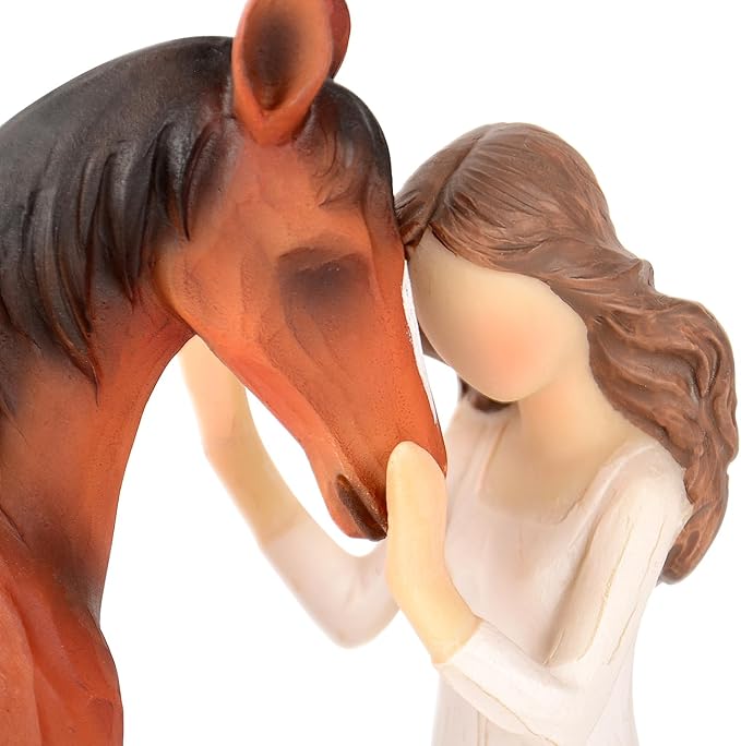 Horse Gifts for Girls Women - Girl Embraces Horses Figurine Gifts for Horse Lovers Women Sculpted Hand-Painted Resin Horses Stuff Cowgirl Equestrian Decor