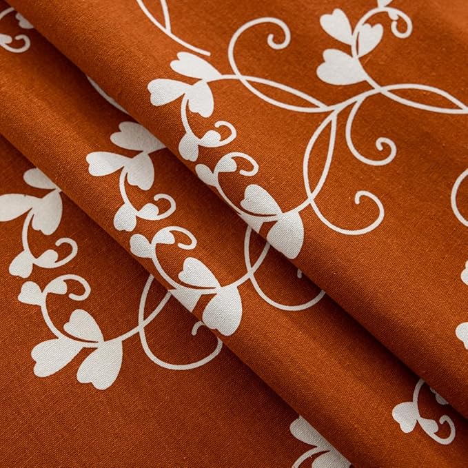 F-CHU Terracotta Curtains for Bohemian 90 Inch Length French Country Floral Drapes Farmhouse Rustic Vintage Window Curtain Panels for Bedroom Chic Country Curtains，2 Panel 52" W x 90" L