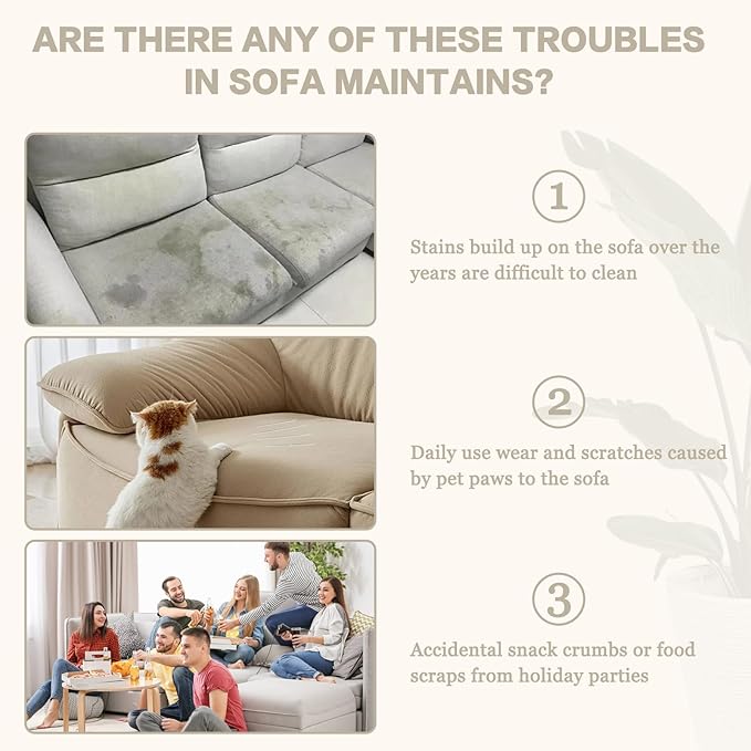DREAMINGO Thickened Chenille Couch Cover 71x150 Inch Washable 3-Seater Sofa Covers Living Room Sectional Couch Slipcovers Modern Furniture Protector with Tassel, Beige