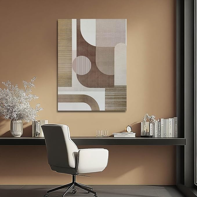 ZENPEE Neutral Beige/Taupe Geometric Wall Art, Minimalist Abstract Canvas Print, Framed & Ready to Hang, Modern Decor for Living Room and Bedroom, 32 x 24 Inches
