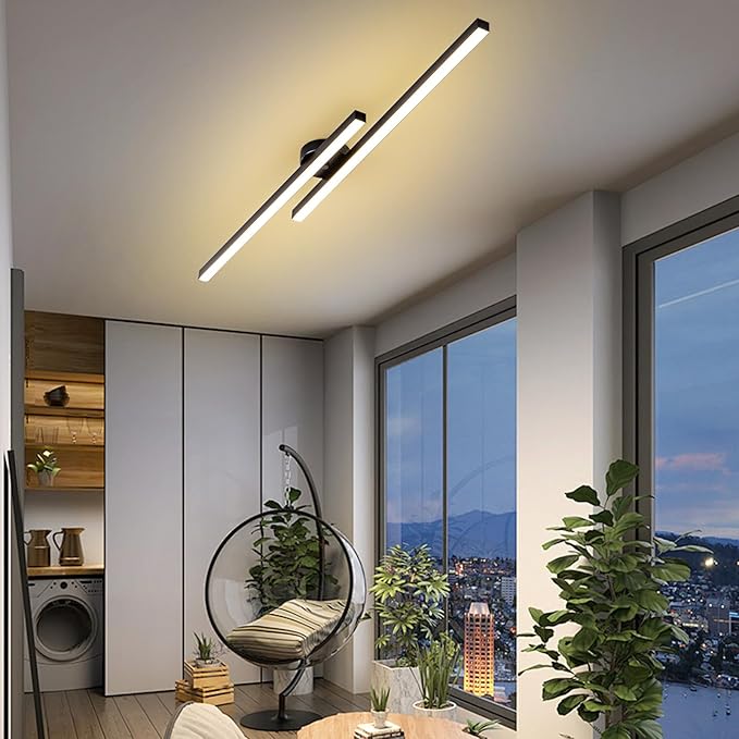 JAYMP Modern Ceiling Light with Remote, 43.3" Black Sputnik Ceiling Lamp, 32W Dimmable LED Lighting Fixture for Dining Room Living Room Kitchen Island, 2 Lights