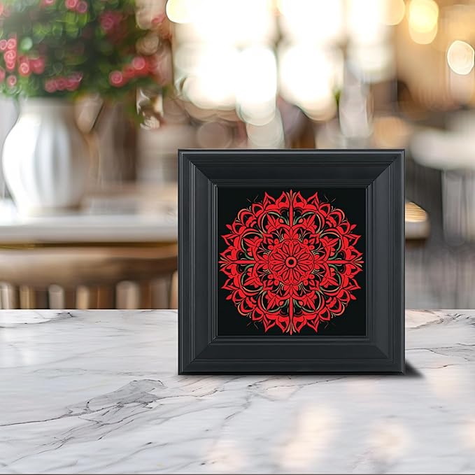 Brivoria Mandala Wall Art Home Decor, Framed Red Ember Glow Mandala Artwork, Modern Spiritual Energy Wall Decor for Living Room Bedroom or Meditation Space, Warm Decorative Accent, 12x12