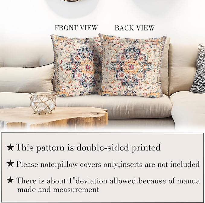 Boho Throw Pillow Covers 24x24 inch Set of 2,Boho Vintage Carpet Pattern Antique Ethnic Decor Double Sided Pattern Cushion Cover Soft Pillow Case Living Sofa Room Bed Square Pillow Cover