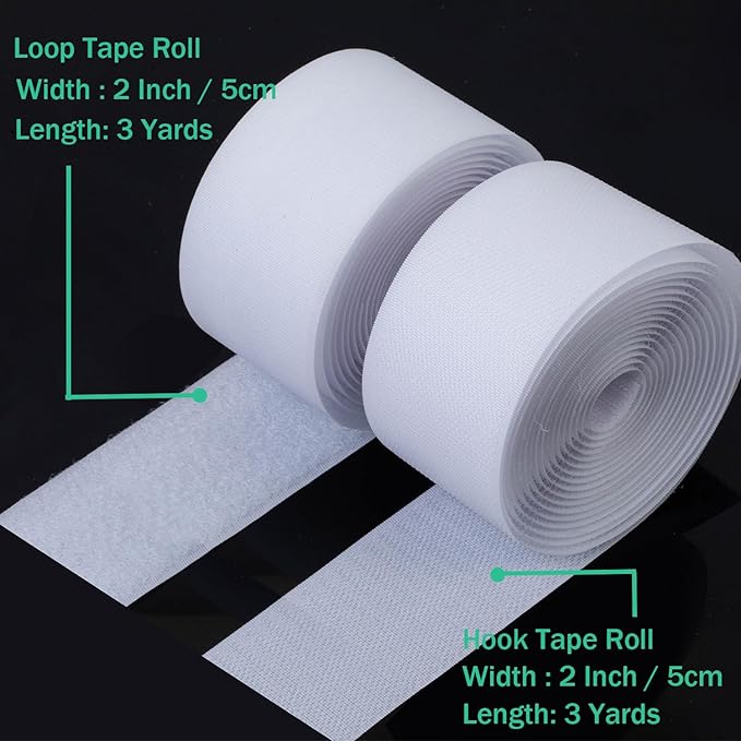 2 Inch Sew on Hook and Loop Strips | Easy to Sew | Excellent Grip | Non-Adhesive Back Nylon Fabric Fastener Strips for Clothing Sewing Crafts and DIY Projects, White, 2in x 3yd