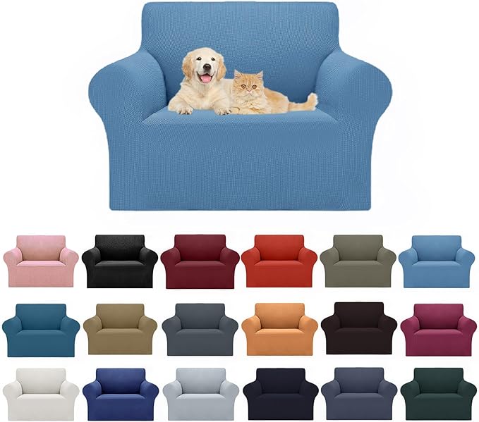 Cupuamon 2025 New Stretch Chair Sofa Slipcovers Couch Cover for 1 Seater Furniture Protector Sofa Covers with Elastic Bottom Jacquard Fabric Small Checks for Pets, Kids - Riverside