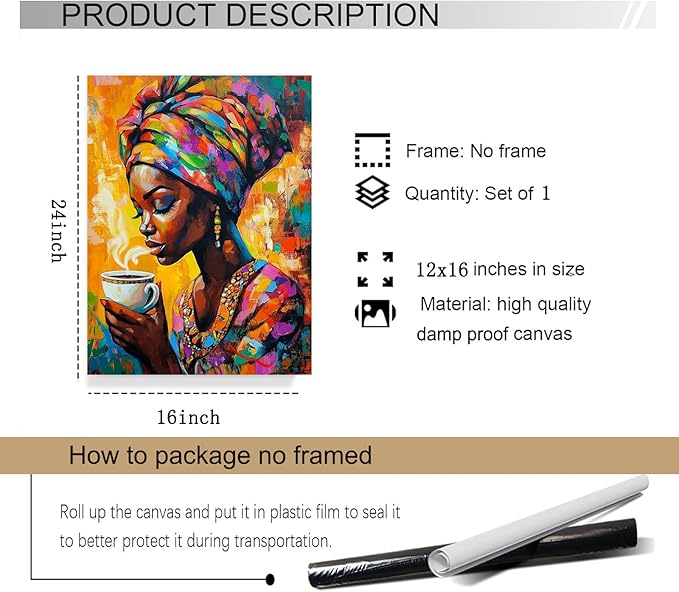 Eeuqiauot African American Women Canvas Wall Art Colorful Graffiti Afro Girl Painting Black Girl Canvas Print Modern Abstract Aesthetic Pictures for Living Room Bedroom 12x16inch Unframed