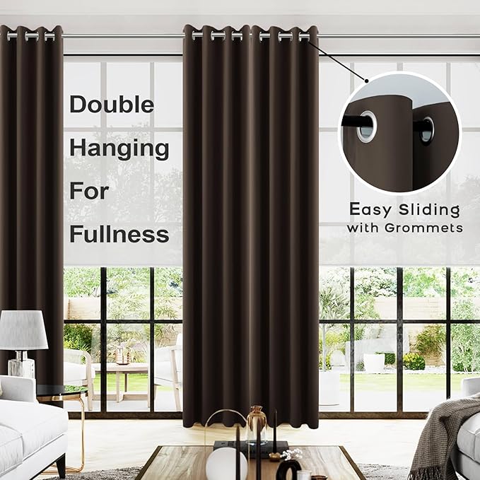 96 Inch Long Dark Brown Living Room Curtains for Window Treatments,Elegant Organic Style Silky Extra Soft Keep Warm Cold Out Darkening Blackout Bedroom Curtains Drapes 96 Length 2 Panel Set,Cappuccino