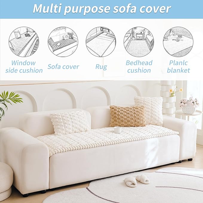 Couch Cover for Dogs Washable,Non Slip Fuzzy Durable Couch Covers for 3 Cushion Sofa Pet Friendly Sofa Cover Dog Thick Soft Slipcovers Protector Couches Mat Bed (Beige, 27.6" x 70.9"/70 x 180cm)