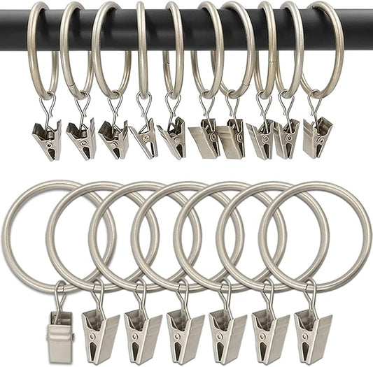 100 Pack Metal Curtain Rings with Clips, Drapery Clips Hooks, Decorative Curtain Rod Clips 1.5 in Interior Diameter, Matte Silver