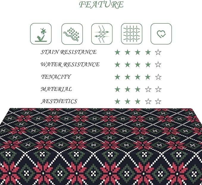 60x120 Inch Xmas Theme Rectangle Tablecloth Rhombus Geometric Flower Table Cloth Washable Durable Table Cover for Kitchen Dining Banquet Ugly Christmas Sweater Party Decor